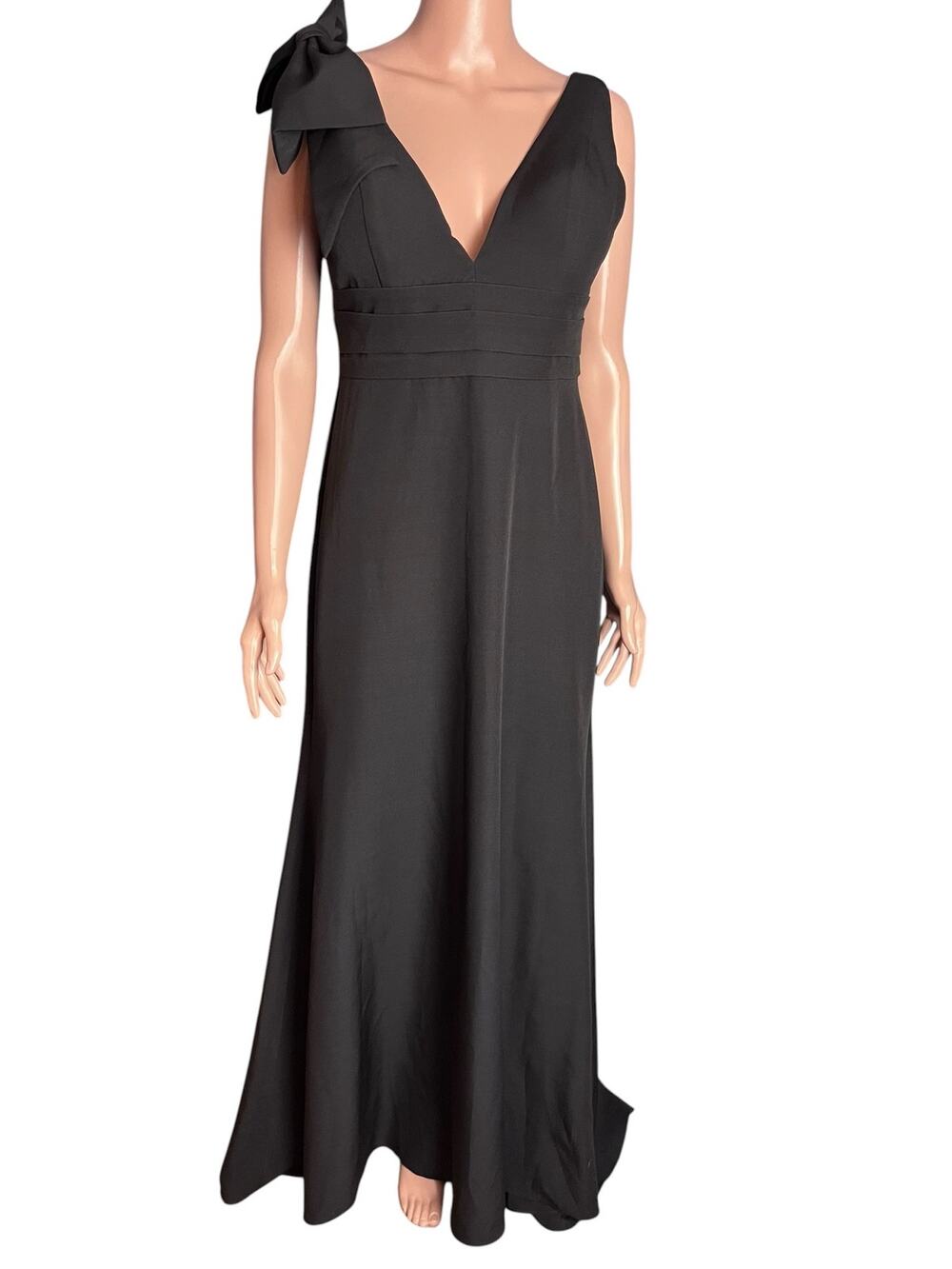 Mac Duggal Black Bow Shoulder Mermaid Gown Maxi Dress Size 6 Evening V-Neck